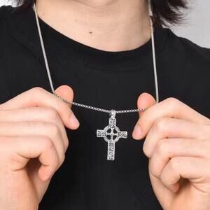 Celtic Cross Necklace Stainless 22" Box Chain Mens Birthday Christmas Gift NEW!